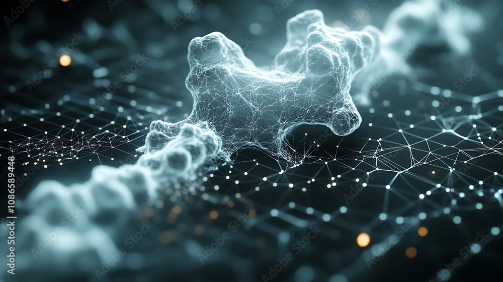 Poster dynamic array of translucent panels displaying abstract connectivity in a 3d environment with detail