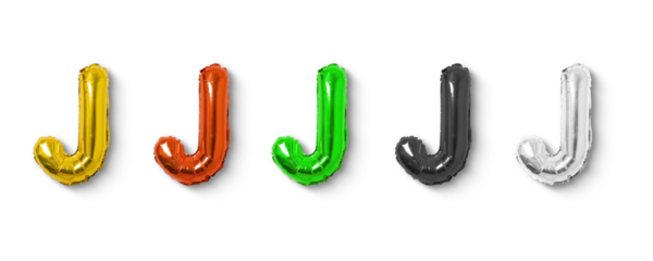 colorful balloon foils isolated on white background, set of letter J balloon foils, the shape of the Letter J balloon.	
