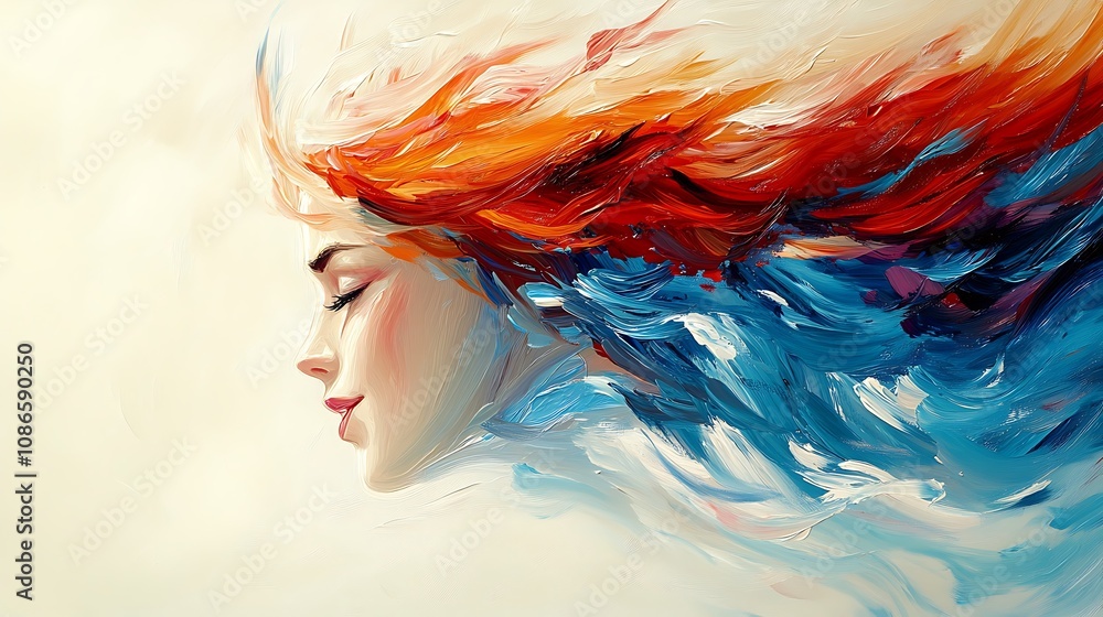 Poster dynamic abstract artwork featuring elegant linear patterns and vivid colorful waves representing mot