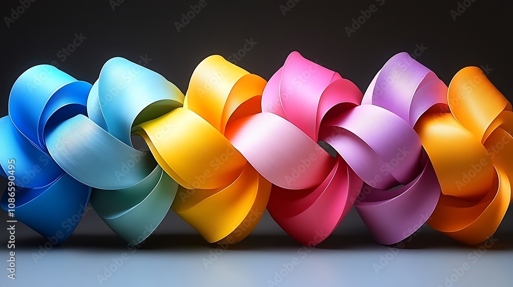 Poster dynamic representation of intertwining lines in bold colors showcasing fluidity and artistic express