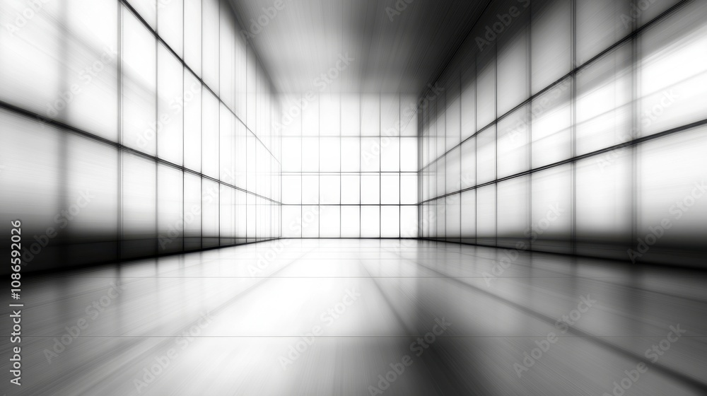 Poster modern abstract interior with large windows and soft light creating a serene and minimalist atmosphe