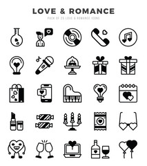 Love & Romance Icons Pack Lineal Filled Style. Vector illustration.