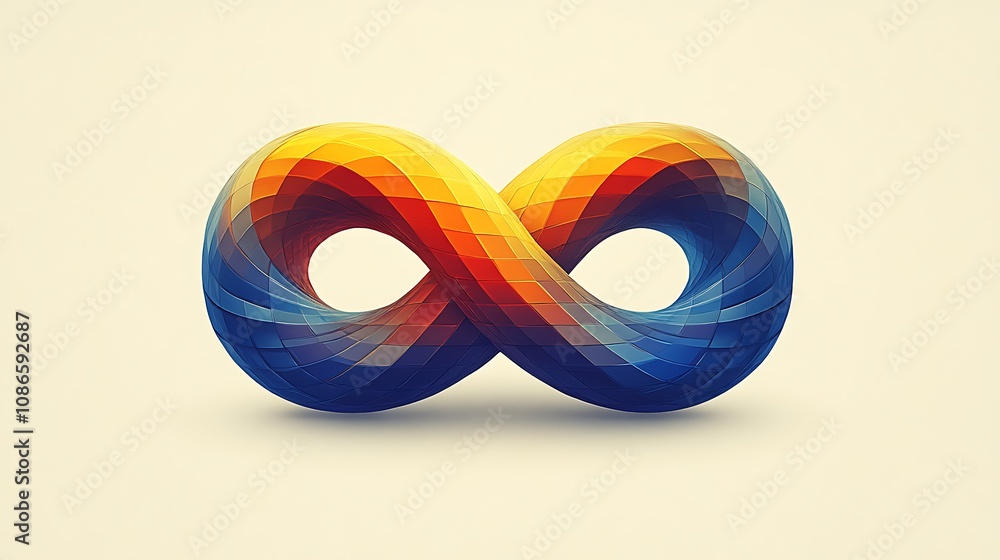 Poster vibrant minimalist abstract design featuring an infinite loop in dynamic colors representing continu