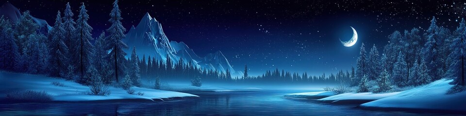 Fototapeta premium Abstract Marketing Background Featuring a 3D Carpet Wallpaper Design with Nightscape, Dark Mountains, Trees, and a Deep Black Background Adorned with Stars and a Moon, Ideal for Luxurious Wall Decorat