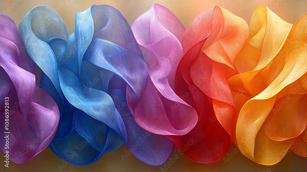 Poster elegant minimalist abstract design showcasing colorful gradient waves in soft textile textures for m
