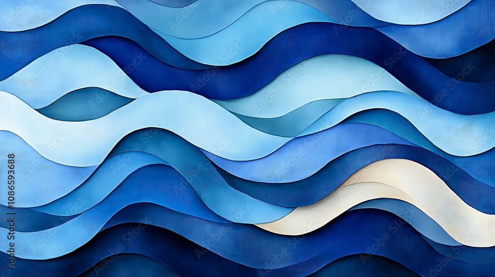 Poster serene composition of soft blurred lines reflecting tranquility and fluidity in gentle waves of vari