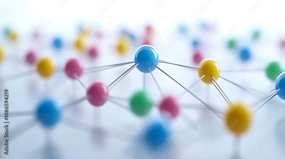 Poster abstract representation of interconnected circles and curves in a colorful network design with a dre