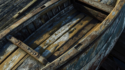 Aged wooden boat planks with visible grain and erosion details.