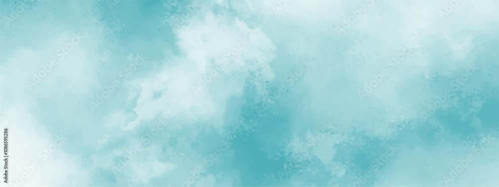 Poster Abstract background with Clouds and Bright sky with white clouds. Blue sky with clouds and watercooler digital art painting. Background ethereal fog pastel blue with copy space
