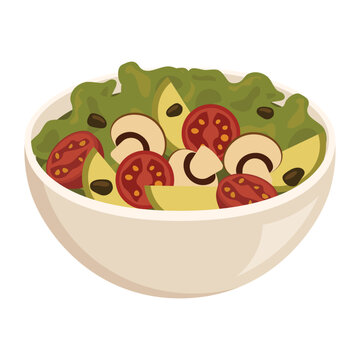 Fruit And Salad Bowl Vector Illustration - 06