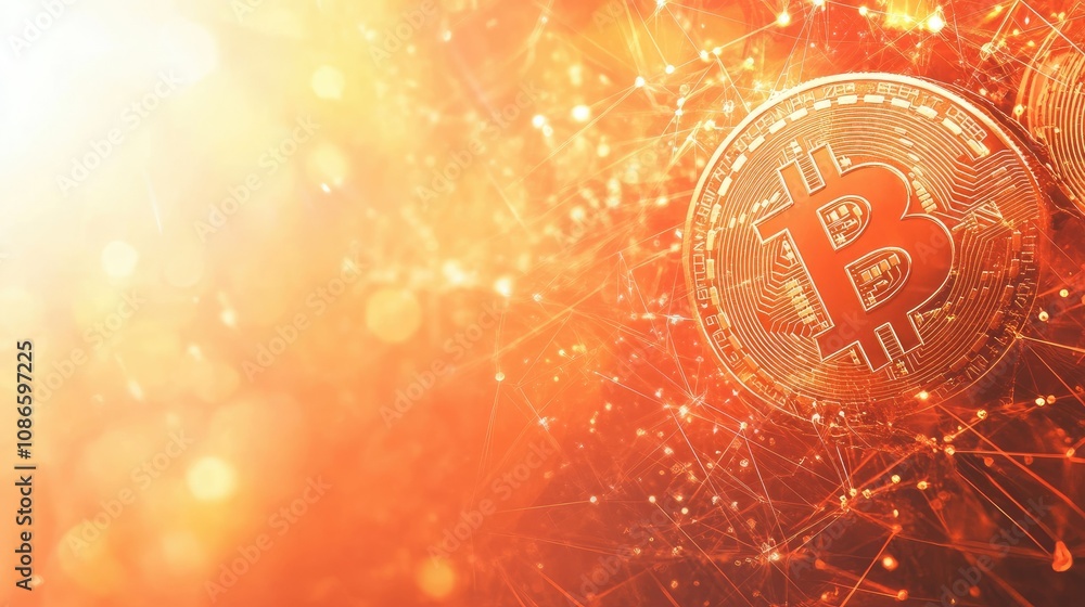 Poster digital representation of bitcoin against a vibrant, abstract background showcasing the concept of c
