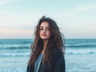 Modern Coastal Lifestyle Portrait Featuring a Young Woman by the Water with Subtle Light and Clean Composition