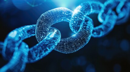Digital Chain Representation Illustrating Blockchain Technology and Connectivity in a Futuristic Abstract Environment with Light Effects and Data Elements