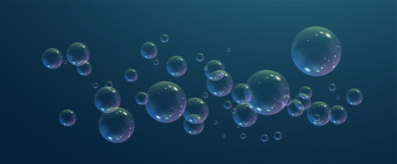 Realistic soap vector bubbles png isolated on transparent background. The effect of falling and flying bubbles. Glass bubble effect.	
