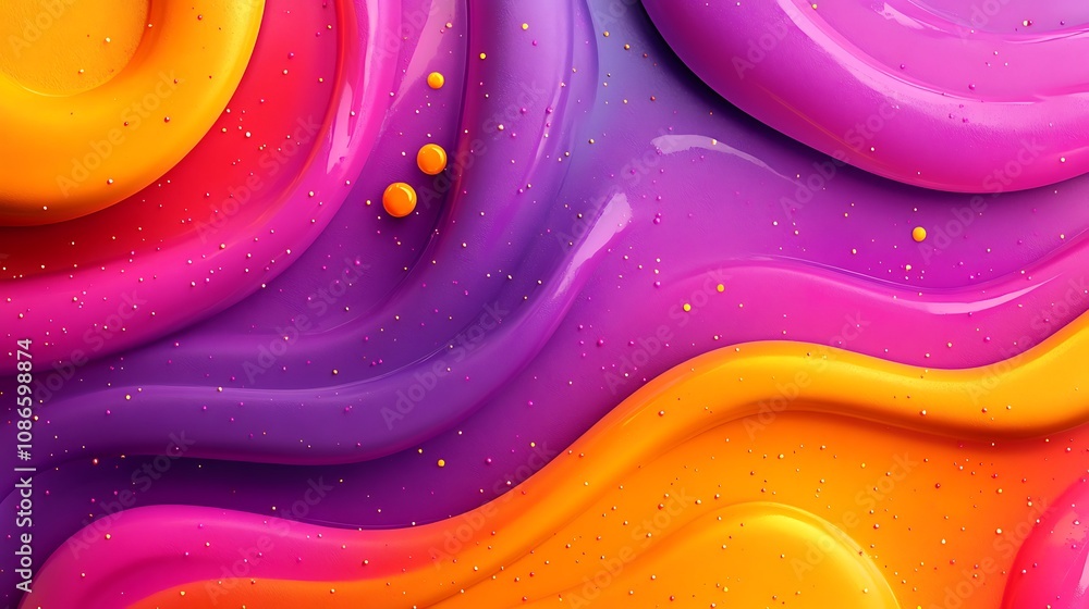 Poster vivid explosion of colorful shapes flowing together in a dynamic abstract background with fluid text