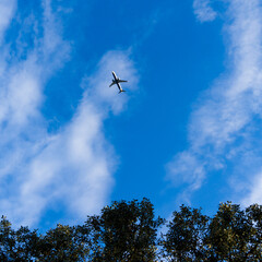 Sky crossed by airplanes, where you can see their wake as they pass