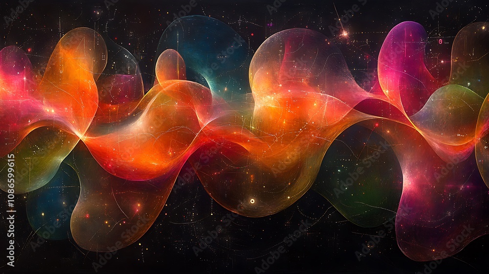 Poster vibrant abstract swirls of color representing digital art in a cosmic environment with fluid motion 