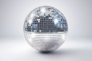 Fototapeta premium silver disco ball , holiday props, isolated on a white background