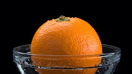 juicy orange on a black background with water splash drops