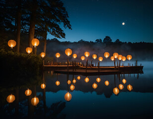 Mystical Moonlit Lake with Floating Lanterns