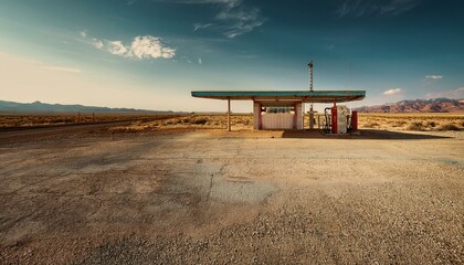 Abandoned old gas station on desert highway
