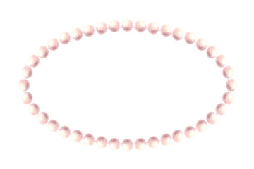 Pearl oval frame. Watercolor hand drawn illustration. Elegant rose pink coloured pearly necklace. Coquette girl, ladies style for greeting, wedding, birthday card, label. Isolated from background