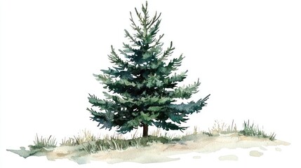 Obraz premium christmas fir tree in watercolor isolated on white or transparent png
