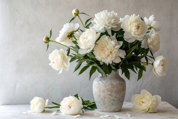 Beautiful white peony flowers in a vase, white, vase, peony