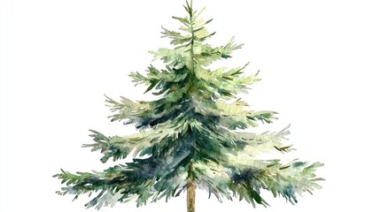 Fototapeta premium christmas fir tree in watercolor isolated on white or transparent png