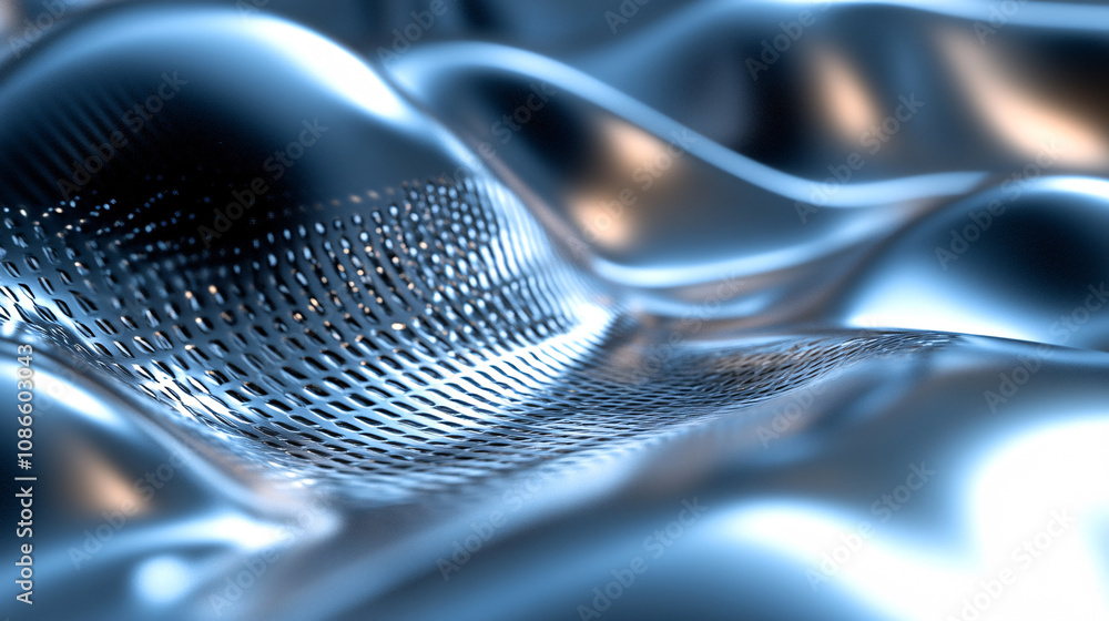 Poster abstract representation of sound waves bouncing off a metallic surface, representing acoustic reflec