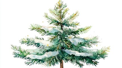 Obraz premium christmas fir tree in watercolor isolated on white or transparent png