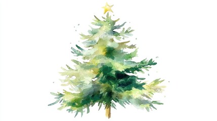 christmas fir tree in watercolor isolated on white or transparent png