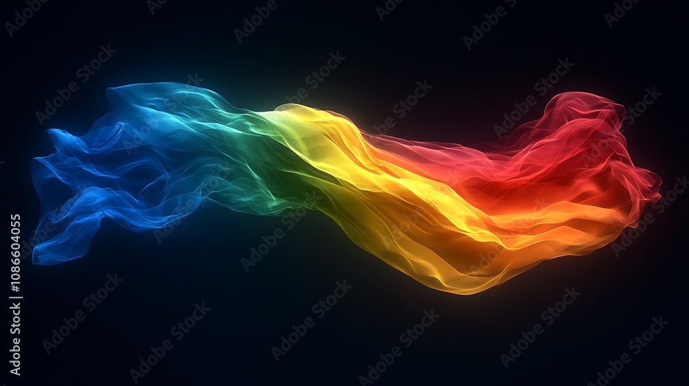 Poster vibrant animated abstract waves flowing in rich colors with a dark background, perfect for dynamic d