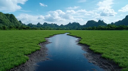 Serene landscape featuring a winding river through lush greenery.