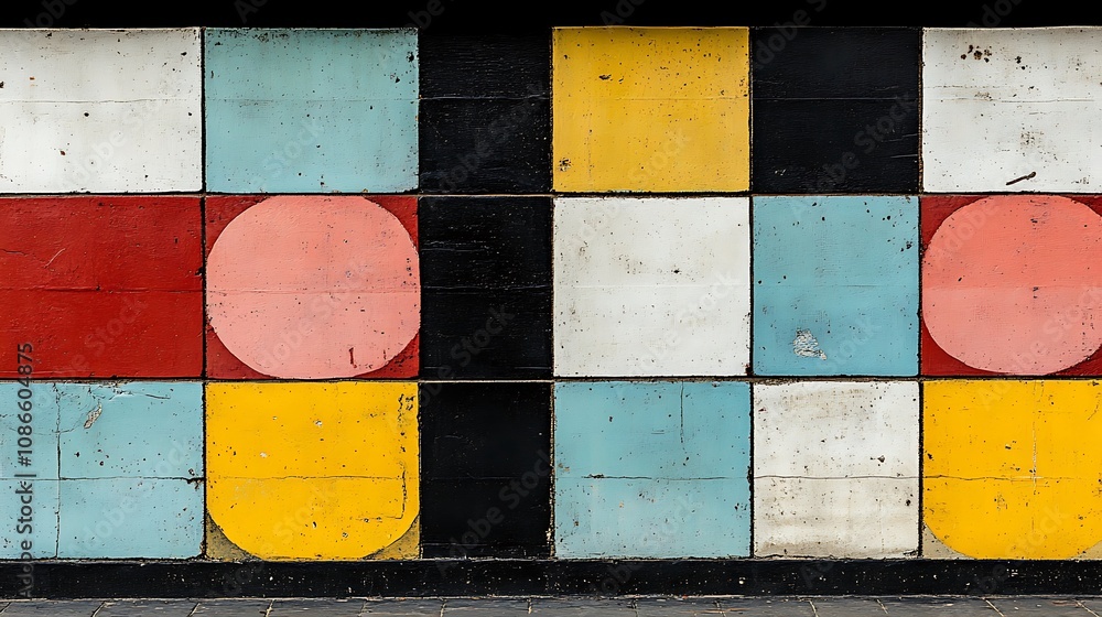 Poster vibrant and energetic abstract artwork featuring overlapping geometric shapes in a colorful composit
