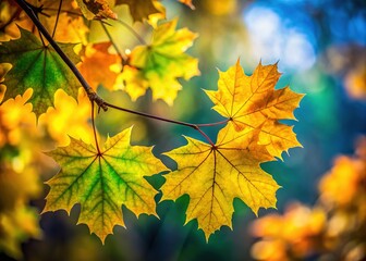 Fototapeta premium Colorful autumn leaves, detailed corner macro.