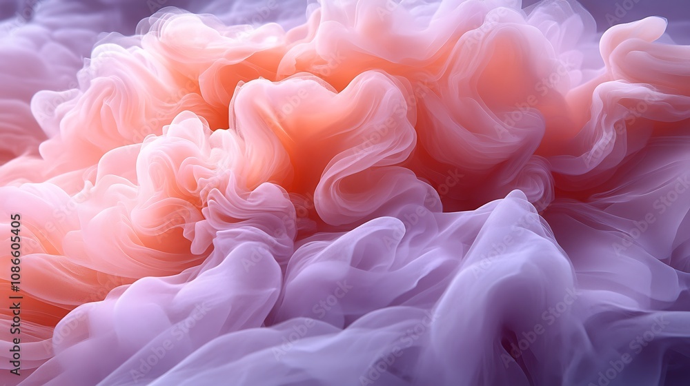 Aufkleber ethereal landscape of soft translucent overlapping forms in gentle hues of purple and peach creating