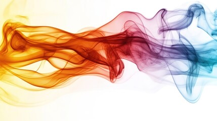 Colorful smoke waves flowing gracefully across a white background.