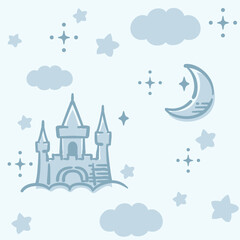 ゆめかわ、ガーリーなパステルトーンのシームレス・パターン素材。ベクターイラスト素材。