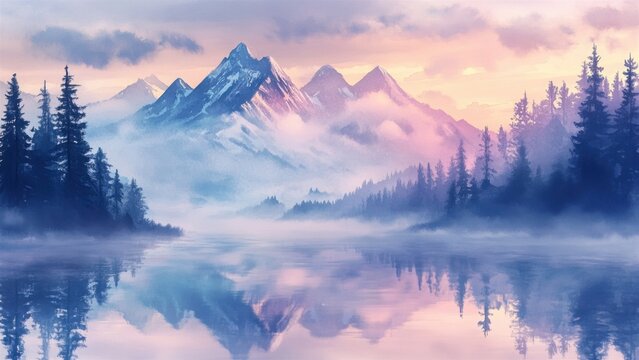 Misty Mountain Landscape at Sunrise