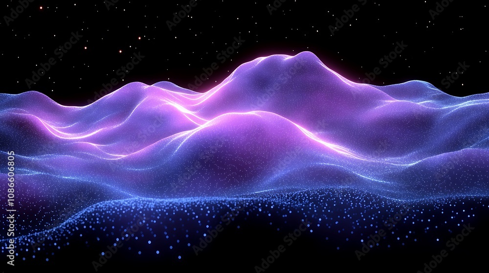 Poster an illustrated concept of a digital brain forming abstract waves and patterns in vibrant colors, rep