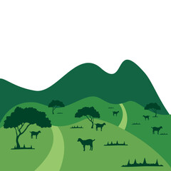 Wide Organic Field View Scene With Animal