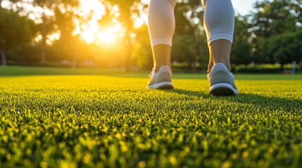 Morning Serenity: Person in Workout Attire Stretching in Sunlight on Grassy Field - Concept of Healthy Lifestyle and Mindfulness