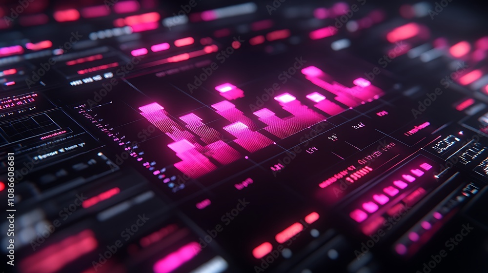 Poster artistic interpretation of data visualization featuring abstract graphs and charts in vibrant pink a
