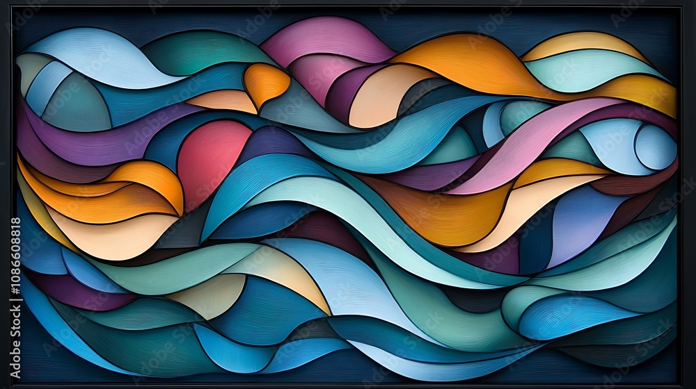 Poster abstract swirling lines of electric colors in bold waves, creating a beautiful and dynamic artistic 