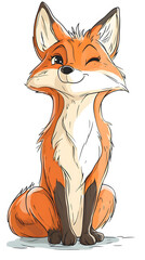 Obraz premium A cute red fox sitting with a fluffy tail in a cartoon