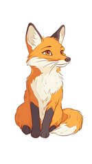 Obraz premium A cute red fox sitting with a fluffy tail in a cartoon