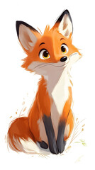 Obraz premium A cute red fox sitting with a fluffy tail in a cartoon