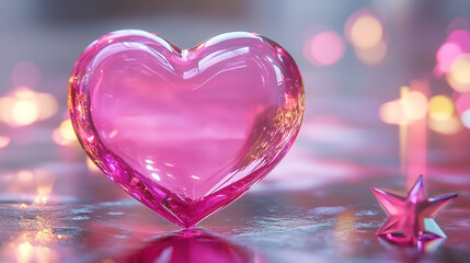 Decorative pink heart and star on a shiny surface perfect for Valentine's Day celebration