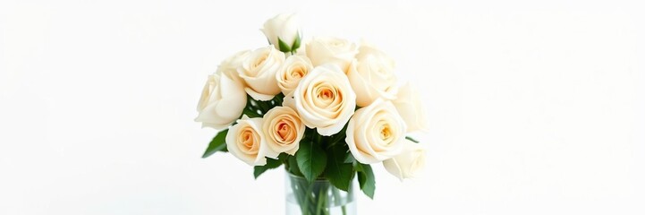 simple yet stunning white roses in a vase on a crisp white background, subtle charm, refined decor, classic beauty